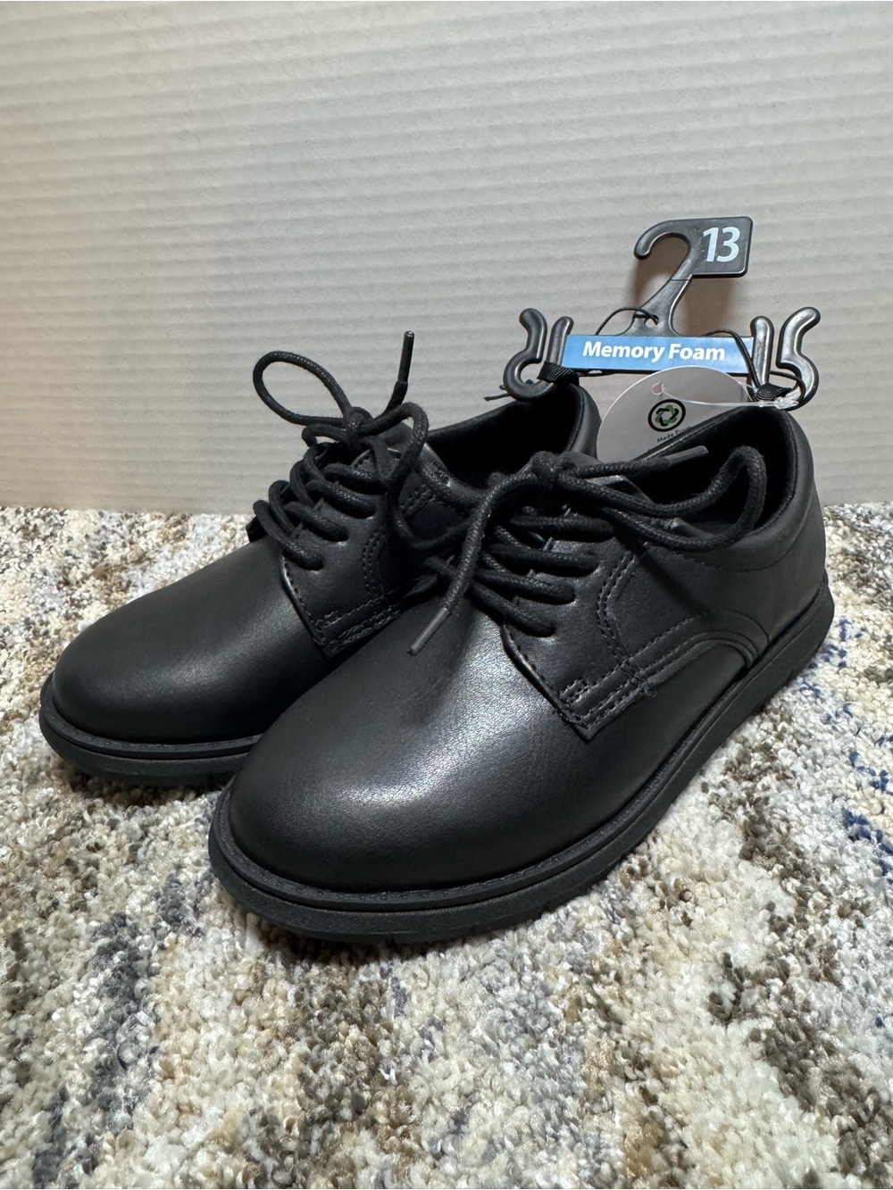 Black Memory Foam Lace-Up Dress Shoes Size 13 Boys